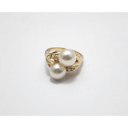 14K Yellow Gold Pearl & Diamond Ring