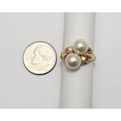 14K Yellow Gold Pearl & Diamond Ring