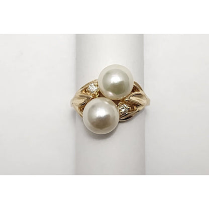 14K Yellow Gold Pearl & Diamond Ring