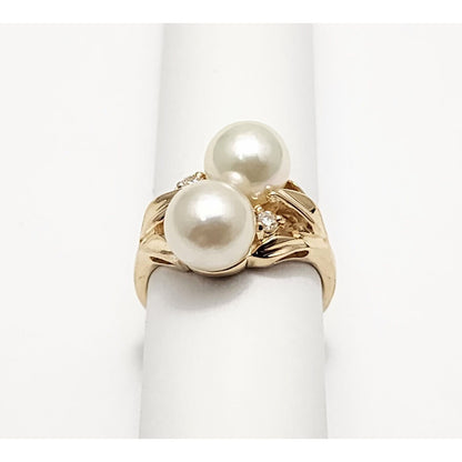 14K Yellow Gold Pearl & Diamond Ring