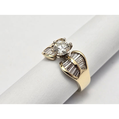 14K Yellow Gold Round & Baguette Diamond Ring