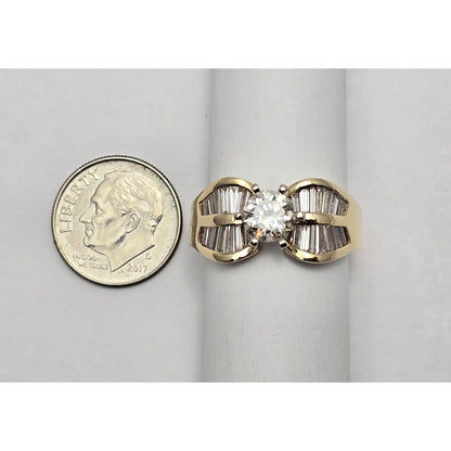 14K Yellow Gold Round & Baguette Diamond Ring
