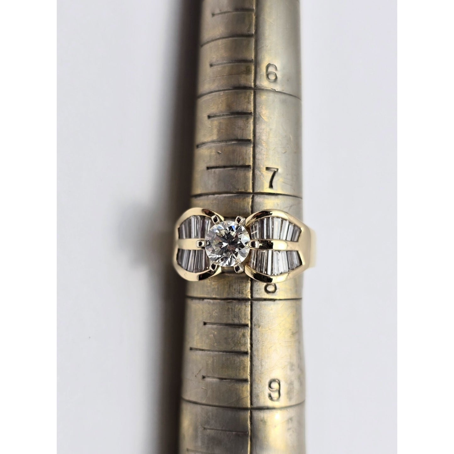 14K Yellow Gold Round & Baguette Diamond Ring