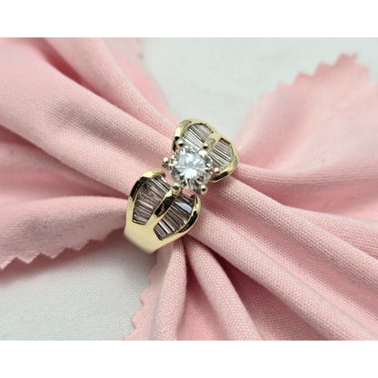 14K Yellow Gold Round & Baguette Diamond Ring