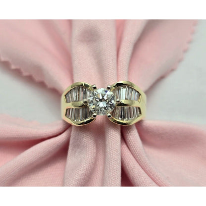 14K Yellow Gold Round & Baguette Diamond Ring