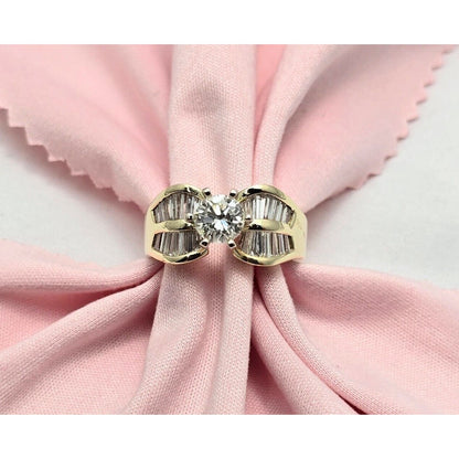 14K Yellow Gold Round & Baguette Diamond Ring