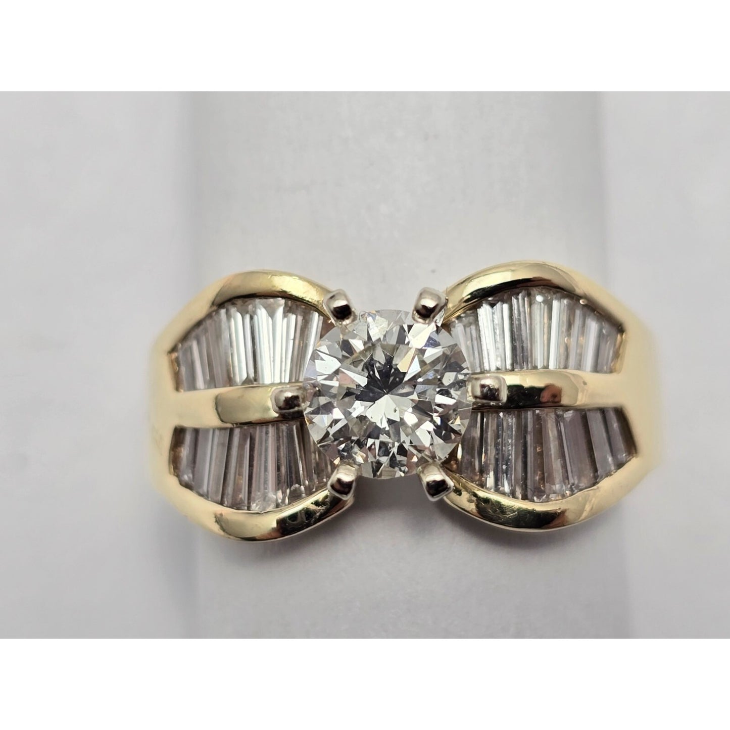 14K Yellow Gold Round & Baguette Diamond Ring