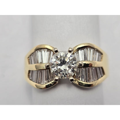 14K Yellow Gold Round & Baguette Diamond Ring