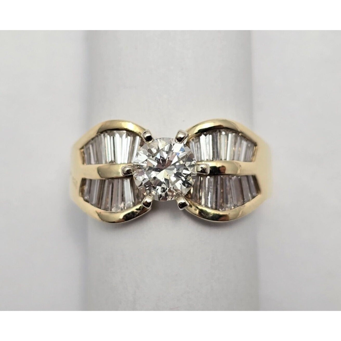 14K Yellow Gold Round & Baguette Diamond Ring