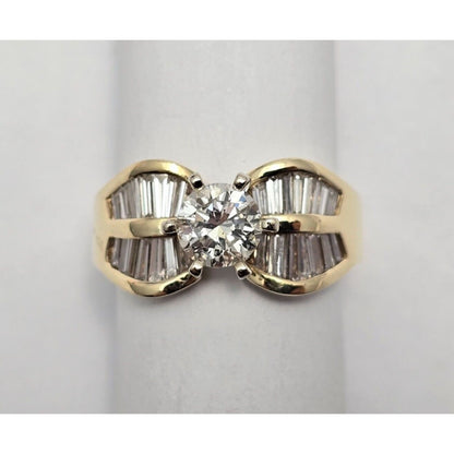 14K Yellow Gold Round & Baguette Diamond Ring