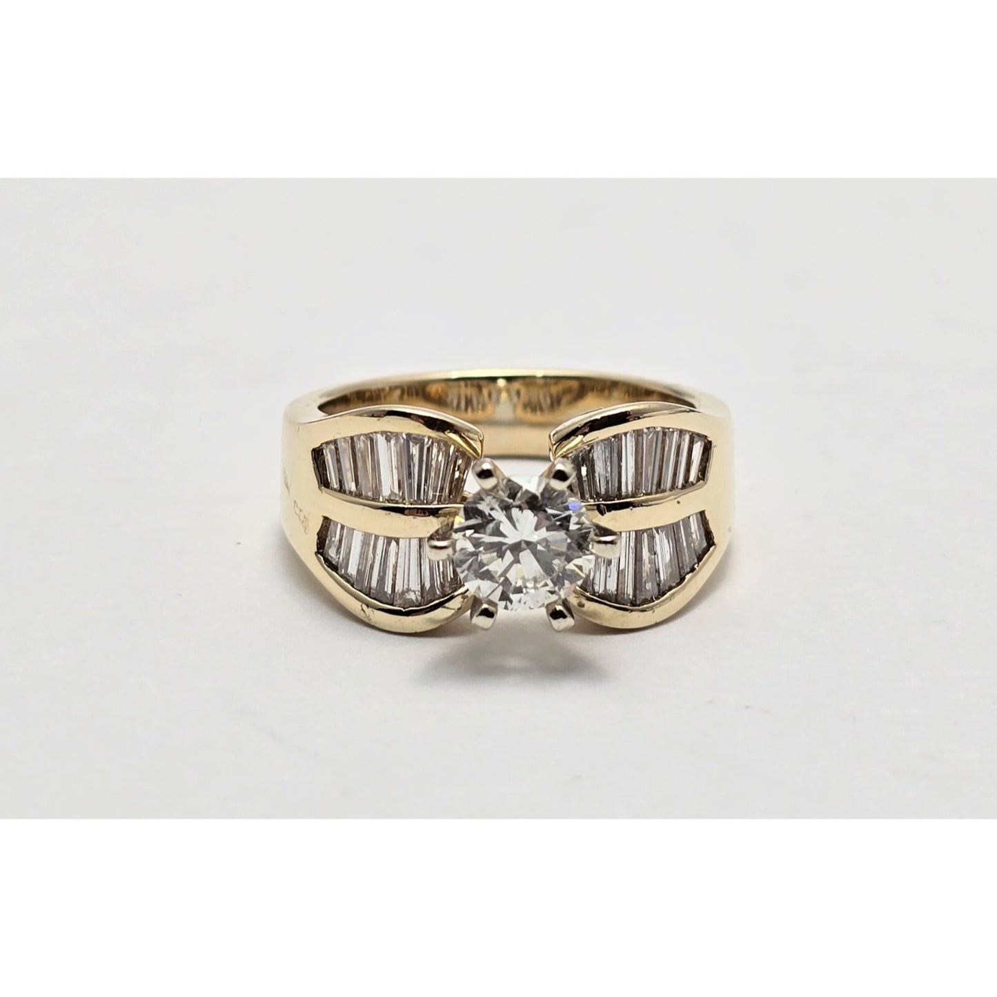 14K Yellow Gold Round & Baguette Diamond Ring