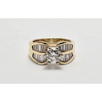 14K Yellow Gold Round & Baguette Diamond Ring