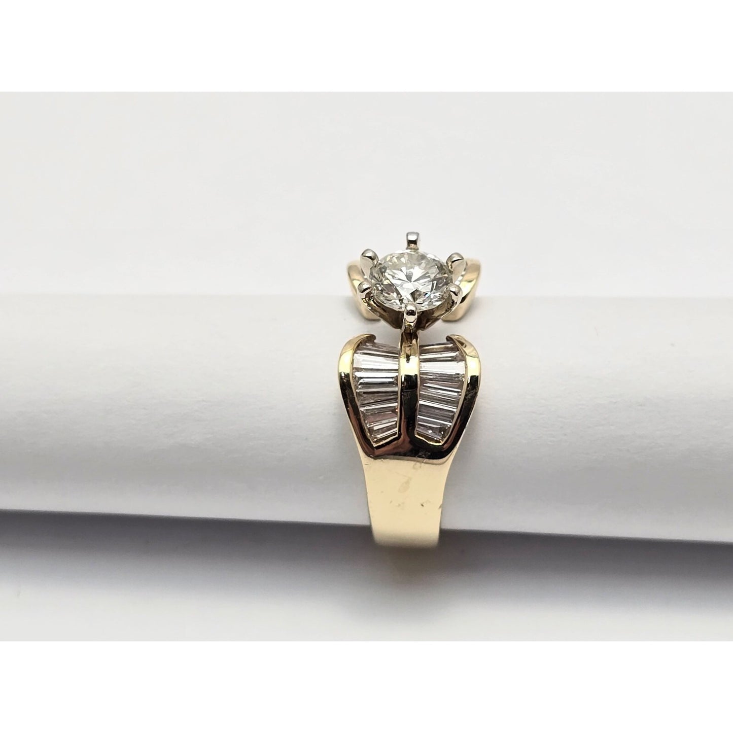 14K Yellow Gold Round & Baguette Diamond Ring