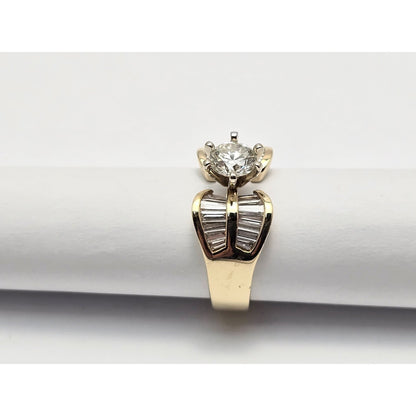 14K Yellow Gold Round & Baguette Diamond Ring