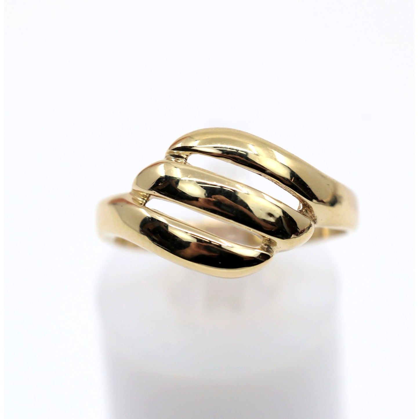 14K Yellow Gold Triple Loop Open Swirl Bypass Ring