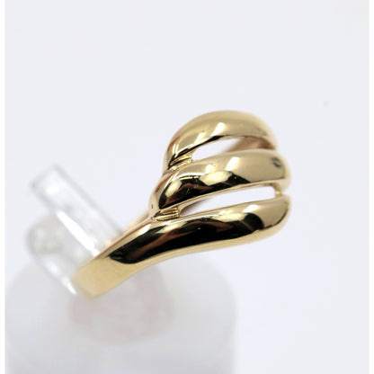 14K Yellow Gold Triple Loop Open Swirl Bypass Ring