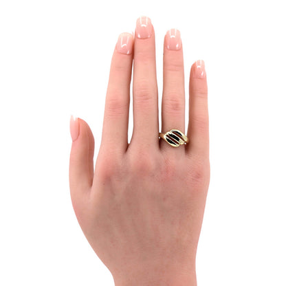 14K Yellow Gold Triple Loop Open Swirl Bypass Ring