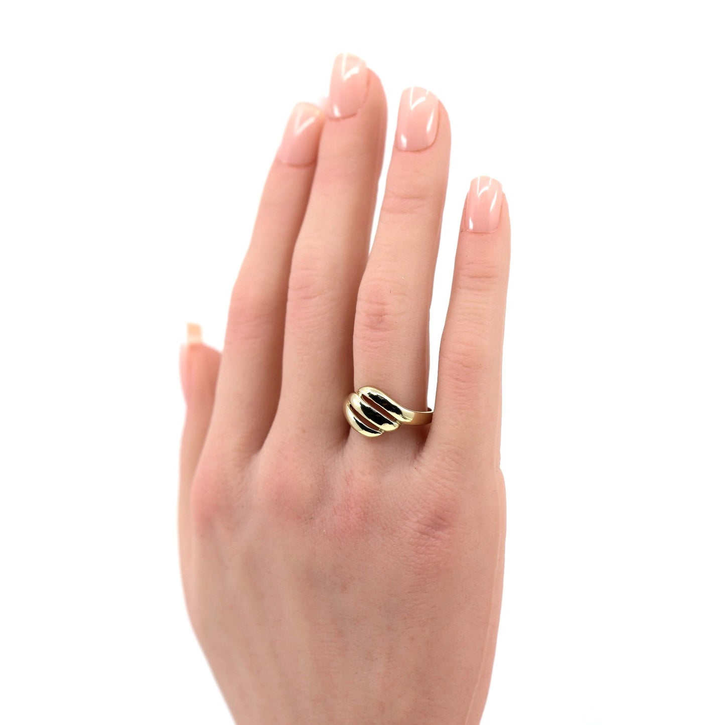 14K Yellow Gold Triple Loop Open Swirl Bypass Ring