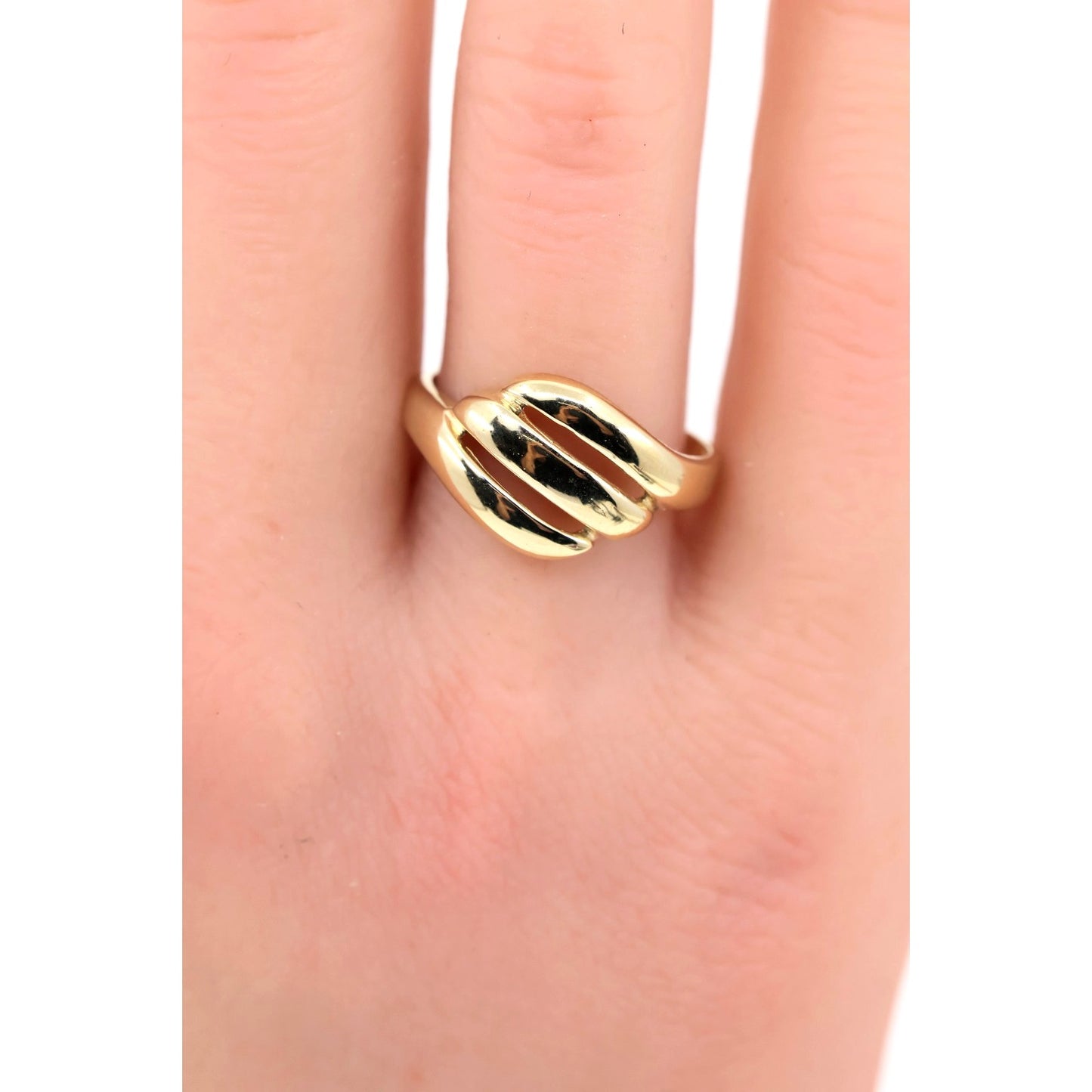 14K Yellow Gold Triple Loop Open Swirl Bypass Ring