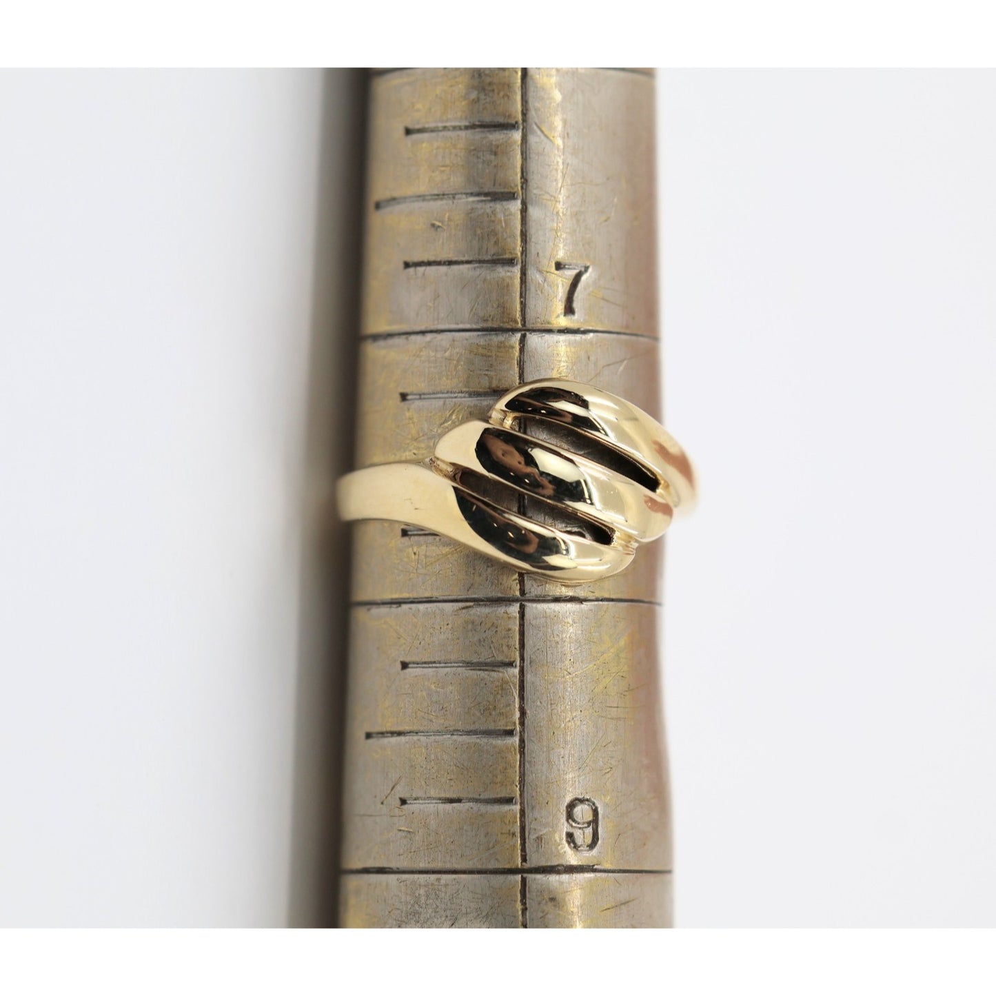 14K Yellow Gold Triple Loop Open Swirl Bypass Ring