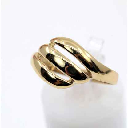 14K Yellow Gold Triple Loop Open Swirl Bypass Ring