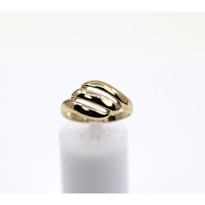 14K Yellow Gold Triple Loop Open Swirl Bypass Ring