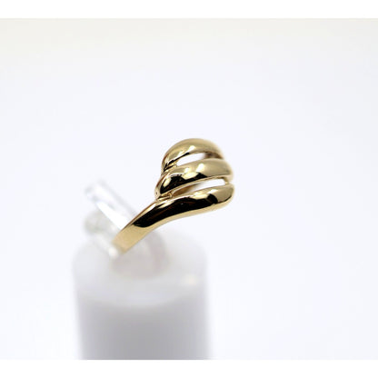 14K Yellow Gold Triple Loop Open Swirl Bypass Ring