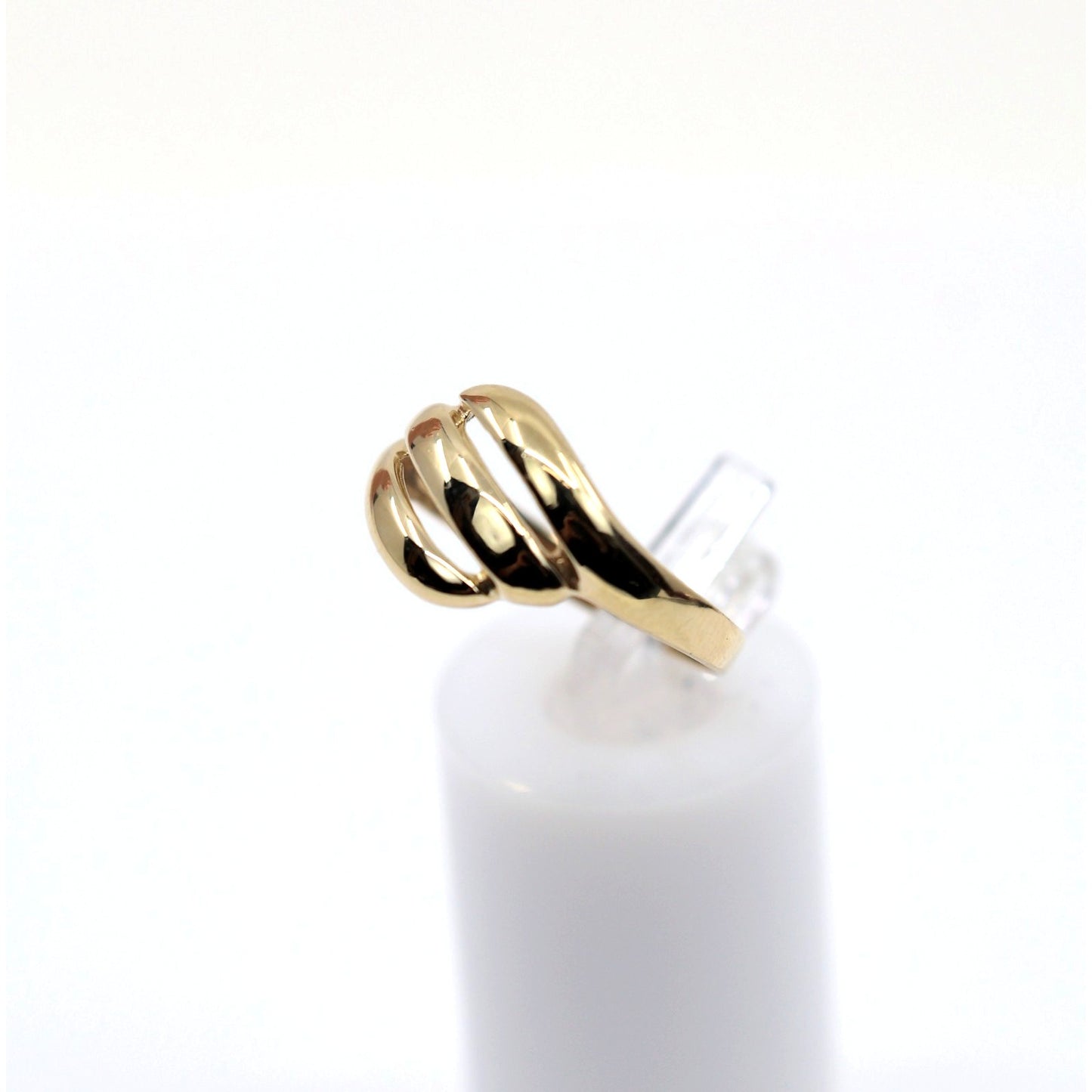 14K Yellow Gold Triple Loop Open Swirl Bypass Ring