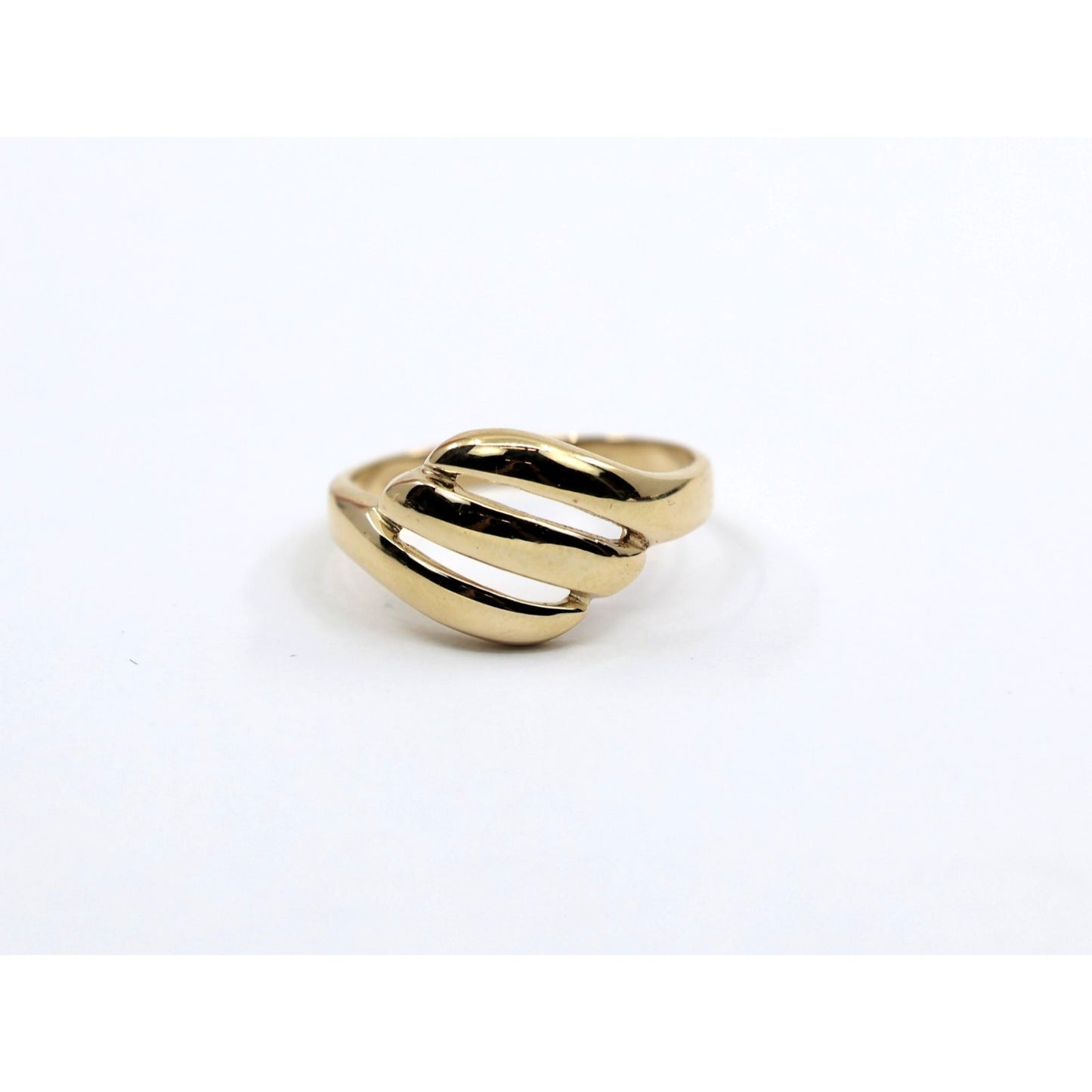 14K Yellow Gold Triple Loop Open Swirl Bypass Ring