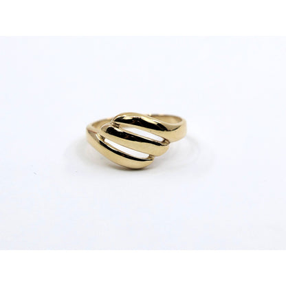 14K Yellow Gold Triple Loop Open Swirl Bypass Ring