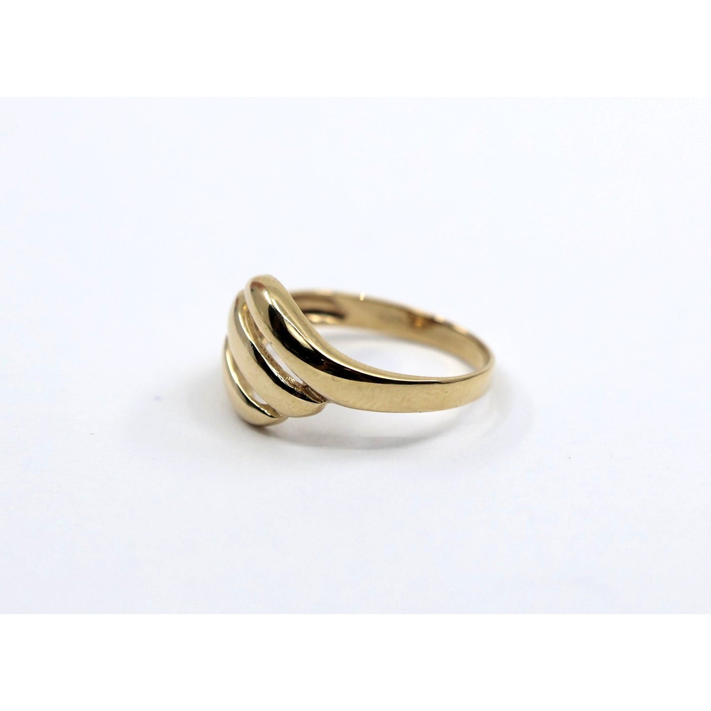14K Yellow Gold Triple Loop Open Swirl Bypass Ring
