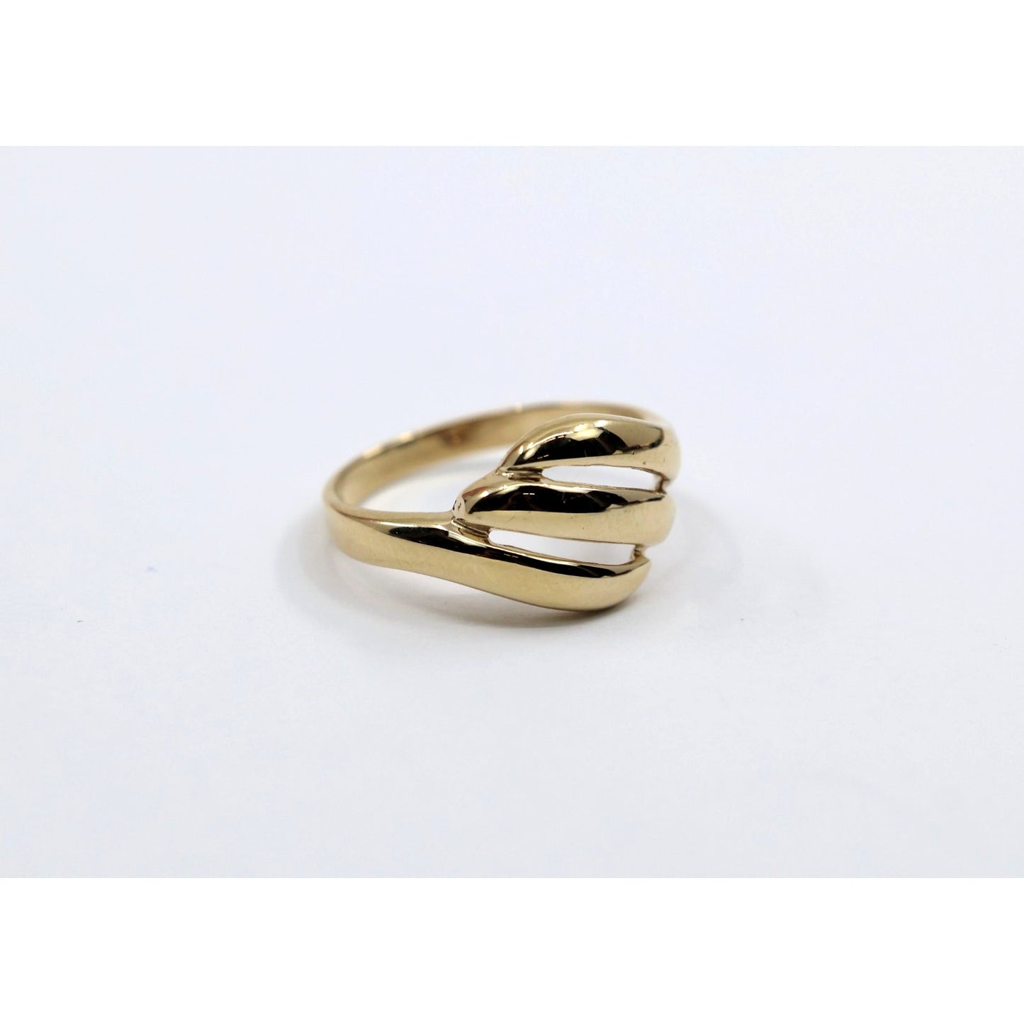 14K Yellow Gold Triple Loop Open Swirl Bypass Ring