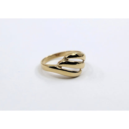 14K Yellow Gold Triple Loop Open Swirl Bypass Ring
