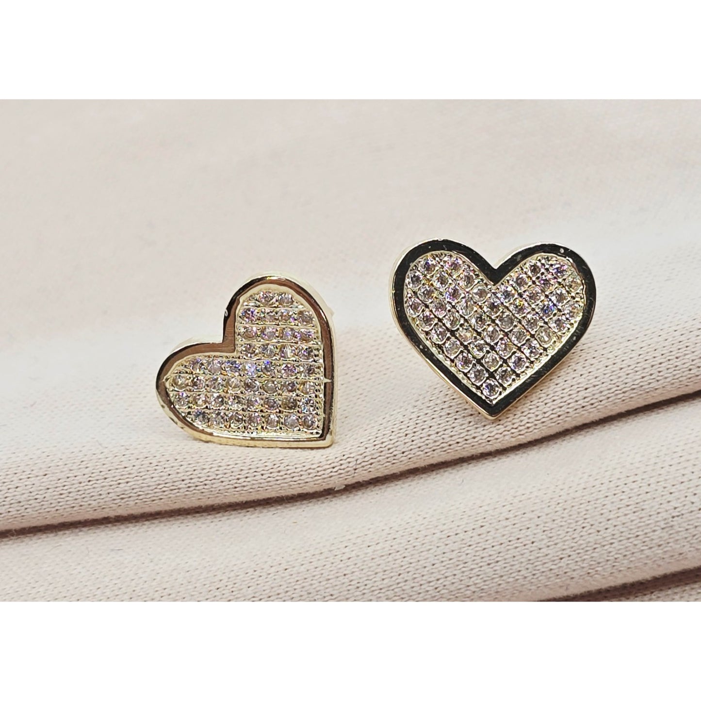 10K Yellow Gold Heart Shaped CZ Stud Earrings