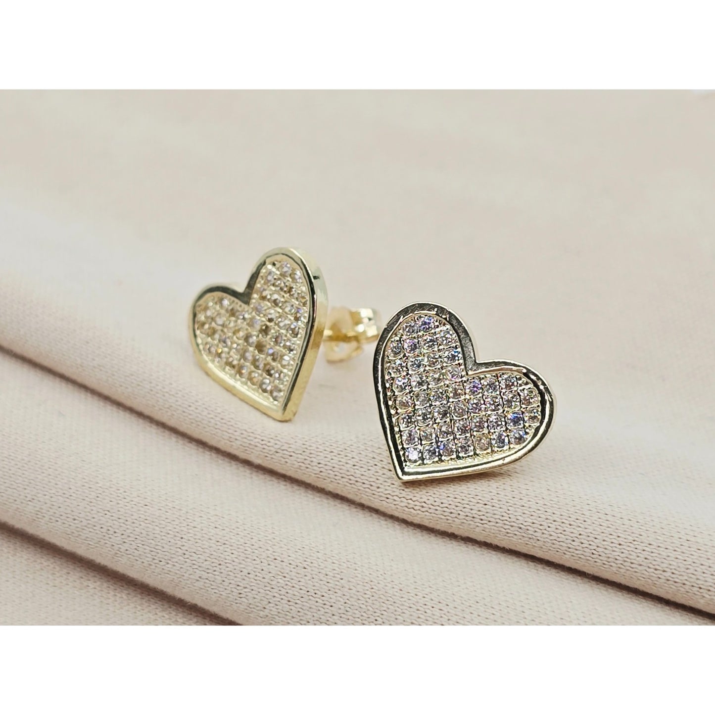 10K Yellow Gold Heart Shaped CZ Stud Earrings