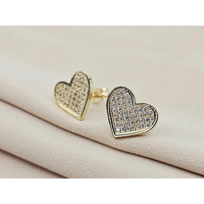 10K Yellow Gold Heart Shaped CZ Stud Earrings