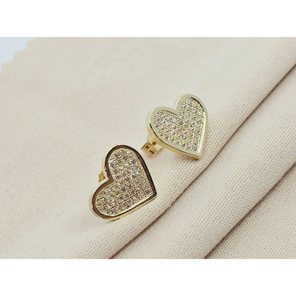 10K Yellow Gold Heart Shaped CZ Stud Earrings