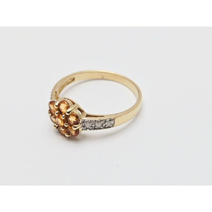 14K Yellow Gold Citrine & Diamond Flower Ring