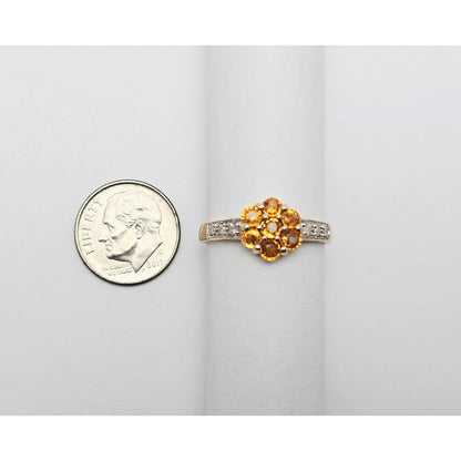14K Yellow Gold Citrine & Diamond Flower Ring