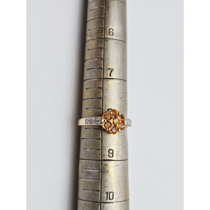 14K Yellow Gold Citrine & Diamond Flower Ring