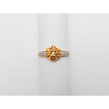 14K Yellow Gold Citrine & Diamond Flower Ring