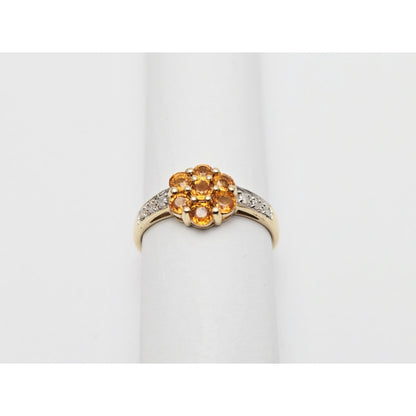 14K Yellow Gold Citrine & Diamond Flower Ring