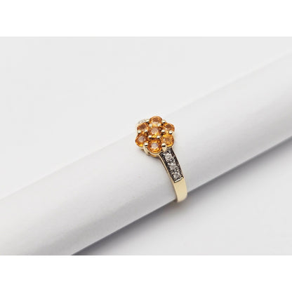 14K Yellow Gold Citrine & Diamond Flower Ring