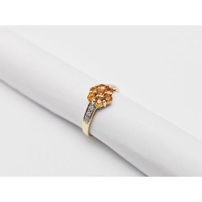 14K Yellow Gold Citrine & Diamond Flower Ring