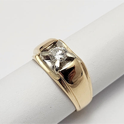 14K Two Tone Gold Diamond Men's Ring