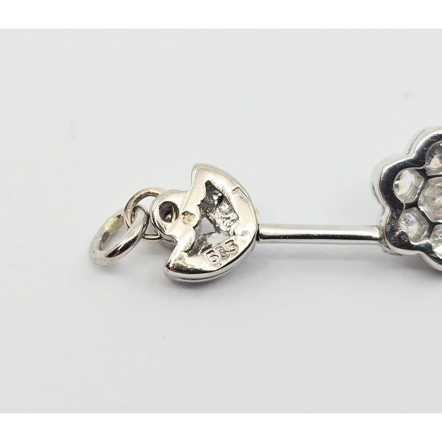 14K White Gold Drop Dangle Flower Diamond Charm Pendant