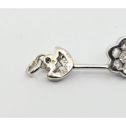 14K White Gold Drop Dangle Flower Diamond Charm Pendant