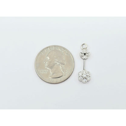 14K White Gold Drop Dangle Flower Diamond Charm Pendant