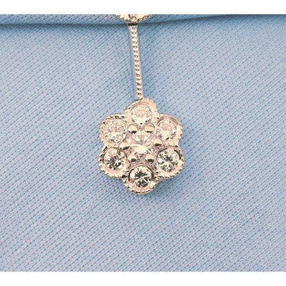 14K White Gold Drop Dangle Flower Diamond Charm Pendant