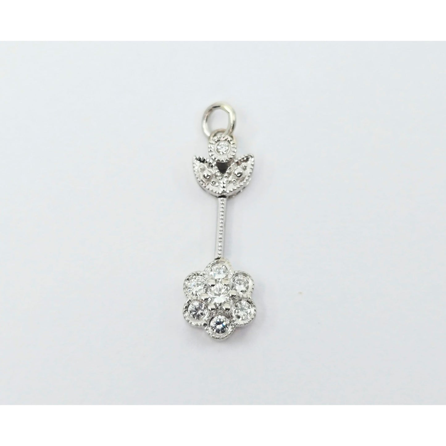 14K White Gold Drop Dangle Flower Diamond Charm Pendant